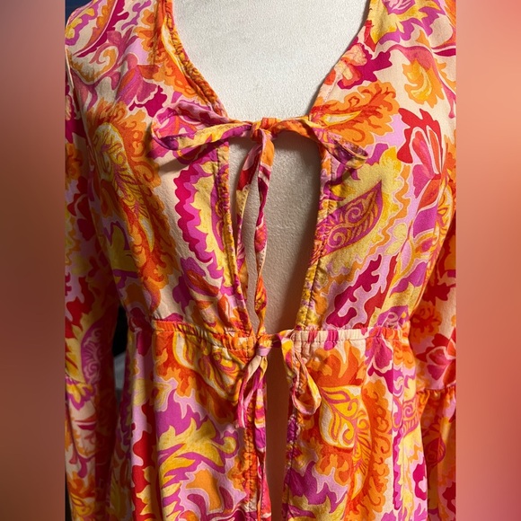 Cato Pink and Orange Patterned Blouse bell sleeve - Picture 10 of 10